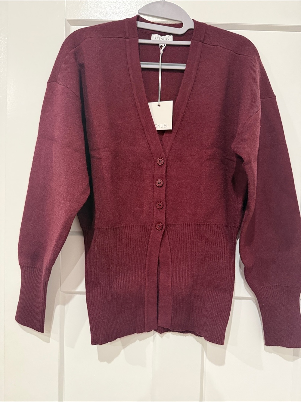 Deep Burgundy V-Neck Button Cardigan Sweater